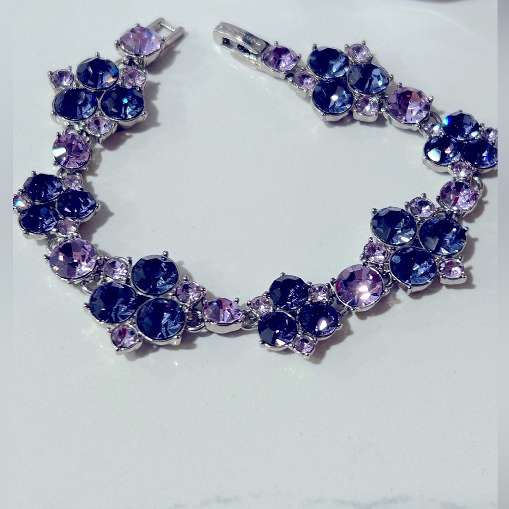 Givenchy Silver Tone Purple Crystal Necklace Earrings Bracelet Set - Picture 7 of 10